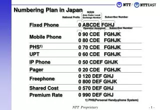 Numbering Plan in Japan