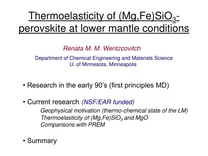 thermoelasticity of mg fe sio 3 perovskite at lower mantle conditions