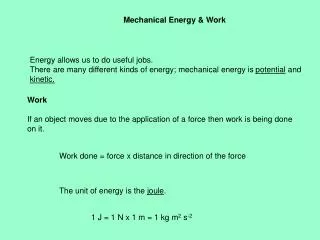 Mechanical Energy &amp; Work