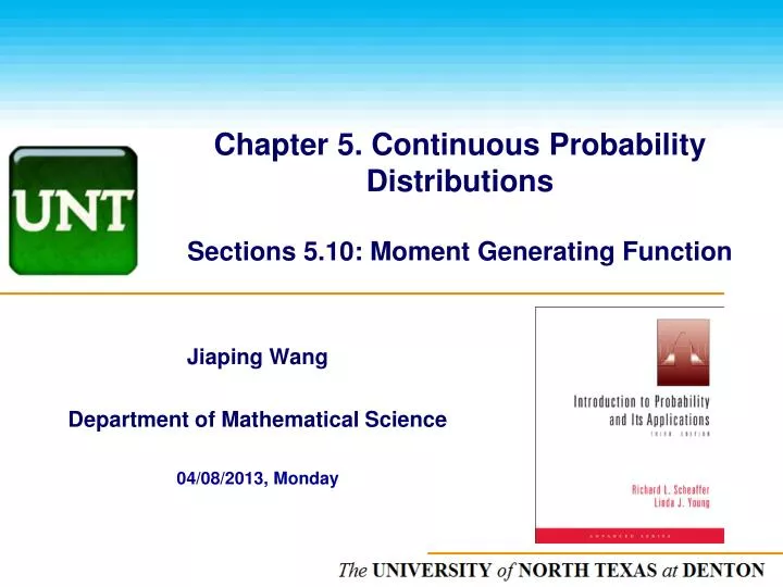 chapter 5 continuous probability distributions sections 5 10 moment generating function