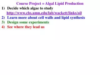 Course Project = Algal Lipid Production Decide which algae to study