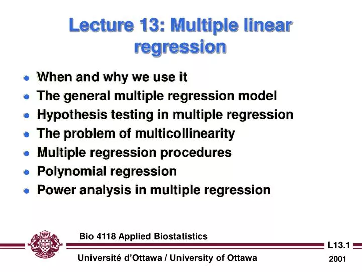 lecture 13 multiple linear regression