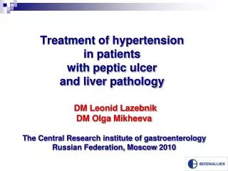 Treatment of hypertension in patients with peptic ulcer and liver pathology