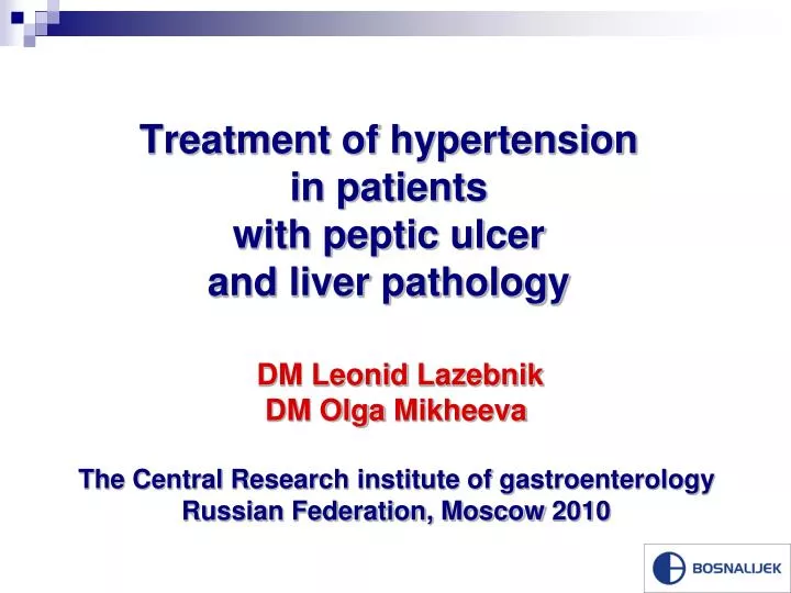 treatment of hypertension in patients with peptic ulcer and liver pathology