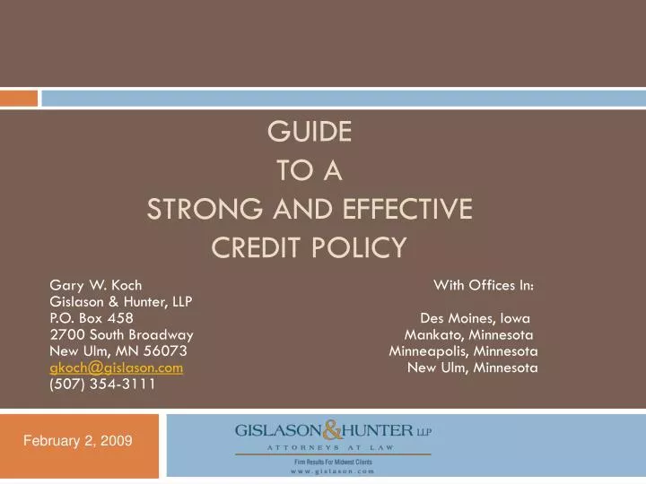 guide to a strong and effective credit policy
