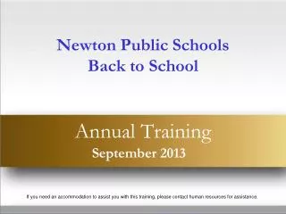 Newton Public Schools Back to School Annual Training