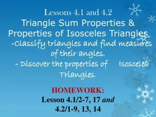 HOMEWORK: Lesson 4.1/2-7, 17 and 4.2/1-9, 13, 14