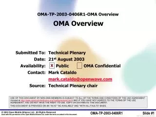 OMA-TP-2003-0 406R1 - OMA Overview OMA Overview