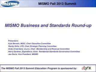 MISMO Business and Standards Round-up