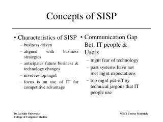 Concepts of SISP