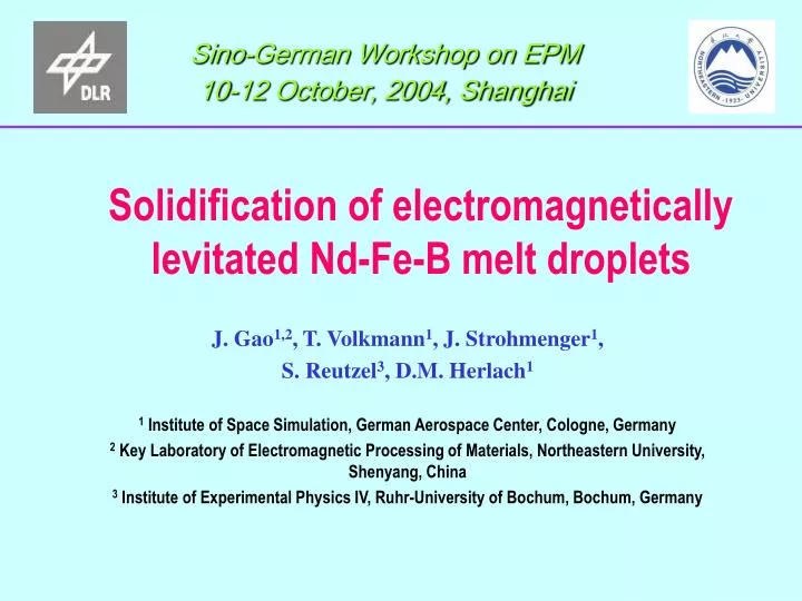 solidification of electromagnetically levitated nd fe b melt droplets