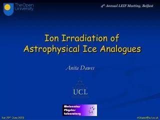 Ion Irradiation of Astrophysical Ice Analogues