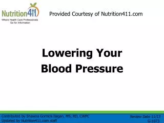 Lowering Your Blood Pressure