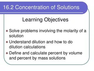16.2 Concentration of Solutions