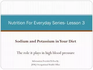 Nutrition For Everyday Series- Lesson 3