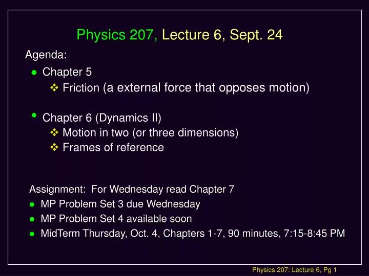 physics 207 lecture 6 sept 24