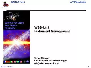 WBS 4.1.1 Instrument Management