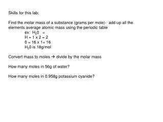 Skills for this lab: