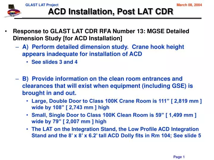 acd installation post lat cdr