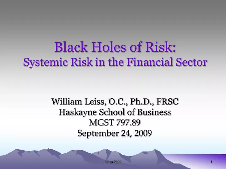 black holes of risk systemic risk in the financial sector