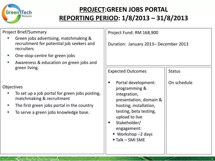 project green jobs portal reporting period 1 8 2013 31 8 2013