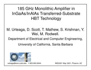 185 GHz Monolithic Amplifier in InGaAs/InAlAs Transferred-Substrate HBT Technology