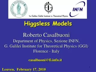 Roberto Casalbuoni Department of Physics, Sezione INFN,