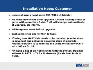 Installation Notes Customer