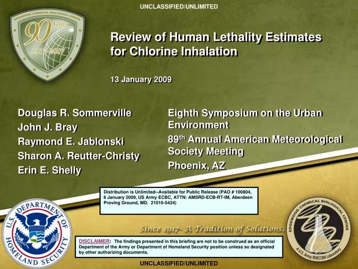 review of human lethality estimates for chlorine inhalation