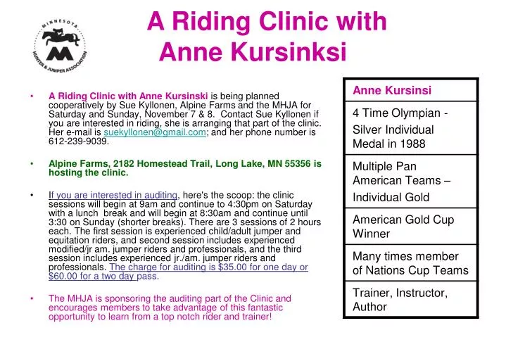 a riding clinic with anne kursinksi