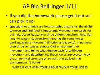 AP Bio Bellringer 1/11