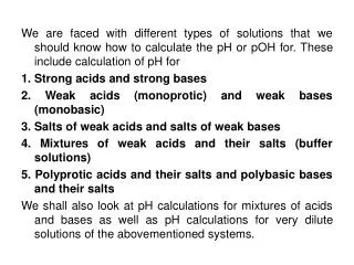 pH calculations 1. Strong Acids and Strong Bases