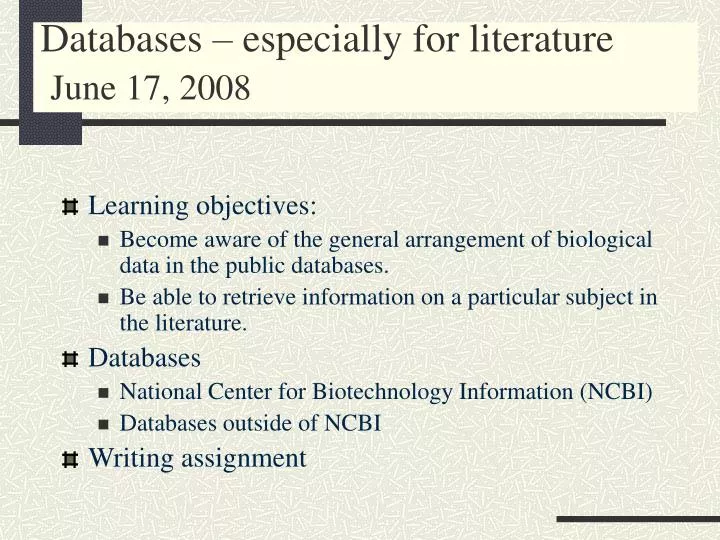 databases especially for literature june 17 2008