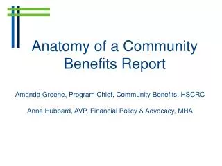 Anatomy of a Community Benefits Report