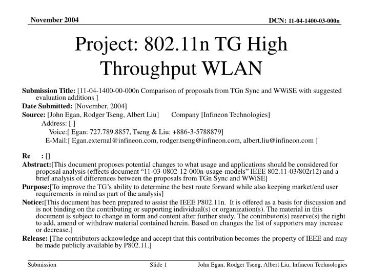 project 802 11n tg high throughput wlan