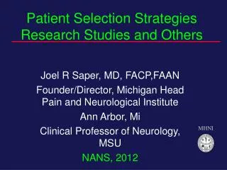 Patient Selection Strategies Research Studies and Others
