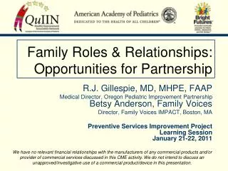 Family Roles &amp; Relationships: Opportunities for Partnership
