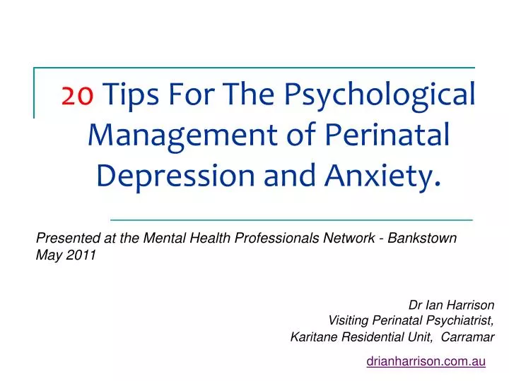 20 tips for the psychological management of perinatal depression and anxiety