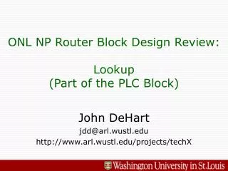 ONL NP Router Block Design Review: Lookup (Part of the PLC Block)