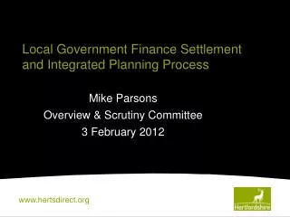 Local Government Finance Settlement and Integrated Planning Process