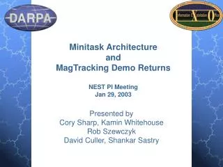 Minitask Architecture and MagTracking Demo Returns NEST PI Meeting Jan 29, 2003