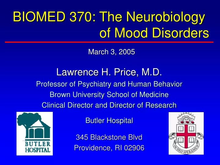 biomed 370 the neurobiology of mood disorders march 3 2005
