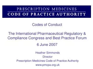 Heather Simmonds Director Prescription Medicines Code of Practice Authority pmcpa.uk