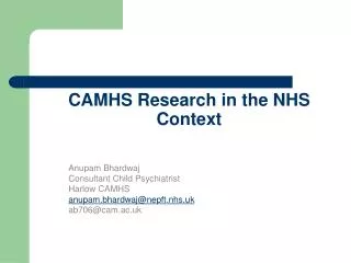 CAMHS Research in the NHS Context