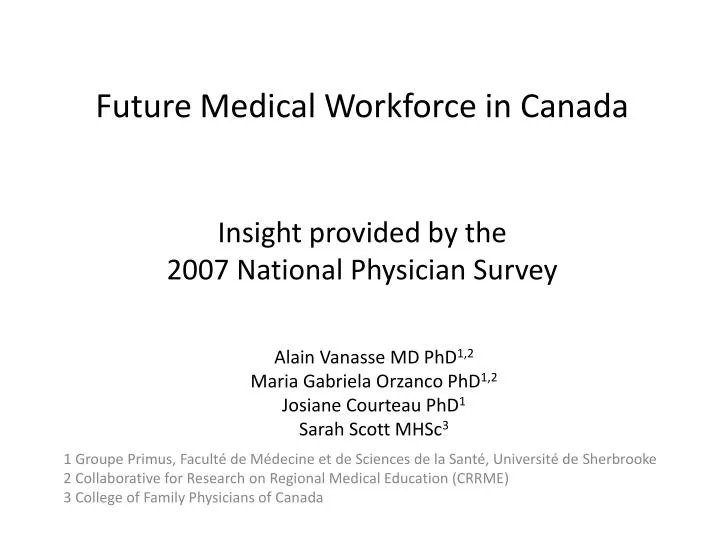 future medical workforce in canada insight provided by the 2007 national physician survey