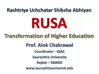 Rashtriya Uchchatar Shiksha Abhiyan RUSA Transformation of Higher Education