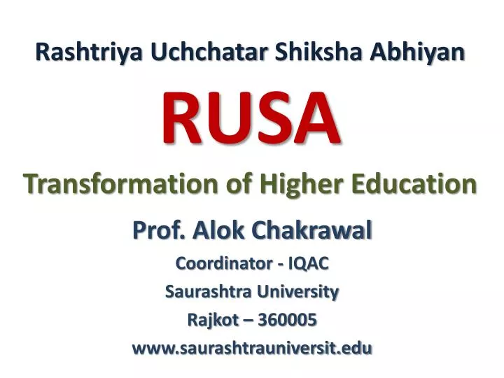rashtriya uchchatar shiksha abhiyan rusa transformation of higher education