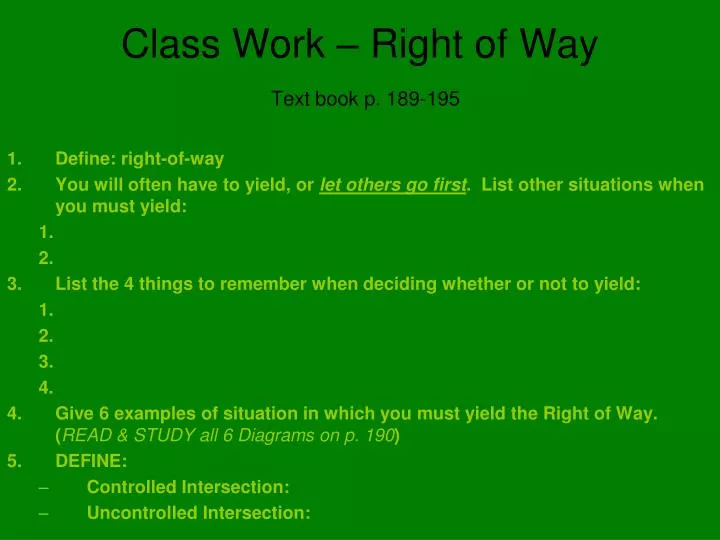 class work right of way text book p 189 195