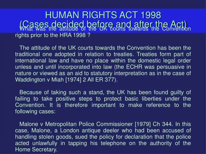 human rights act 1998 cases decided before and after the act