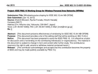 Project: IEEE P802.15 Working Group for Wireless Personal Area Networks (WPANs) ?